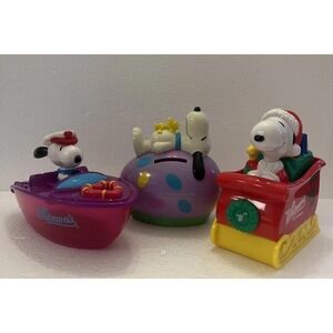 Peanuts VTG‎ Whitman's Snoopy Woodstock Christmas Sleigh, Easter Egg Bank & Boat